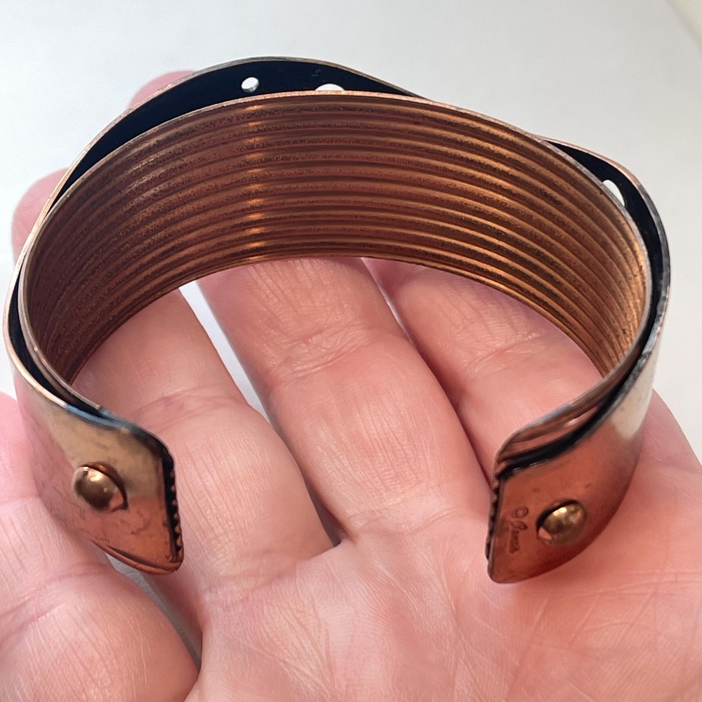 Vintage Renoir Copper Swiss Cheese Wavy Wide Bangle Cuff Bracelet MCM - Picture 5 of 8
